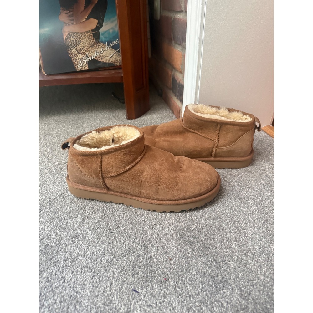 UGG Classic Ultra Mini Chestnut Suede Ankle Boots Women 11 Brown 1116109